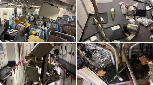 심한 난기류를 만나 방콕에 비상 착륙해야 했던 싱가포르항공 SQ321편의 파손된 내부 모습. 이 사고로한 명이 사망했다. [사진=로이터 통신]