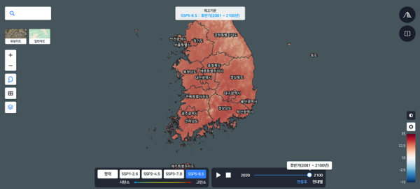 남한 지역 기후변화 상세지도. 사진=기상청
